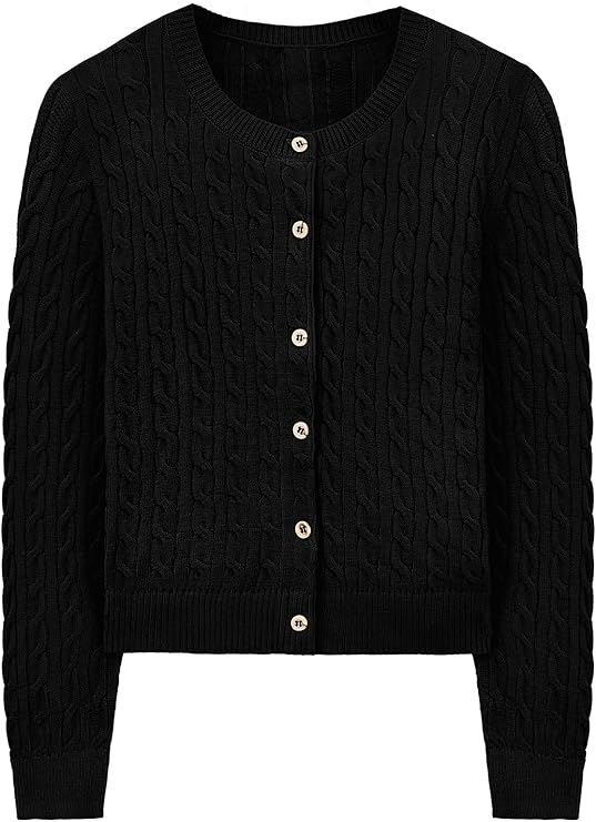 WIHOLL Women's Cable Knit Cardigan Sweaters Long Sleeve Open Front Button Up Cropped Clothes 2024 Fall Fashion