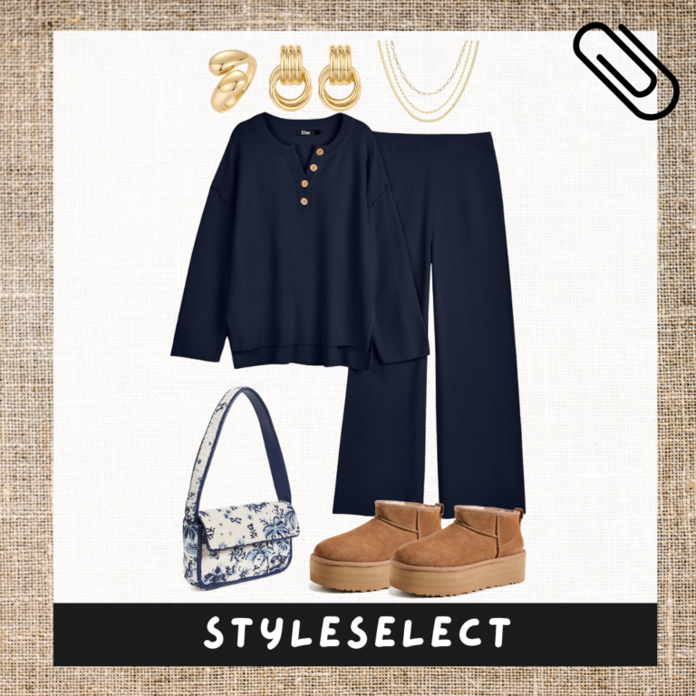 Cozy Fall Outfit: Navy Matching Set, Uggs, & Accessories