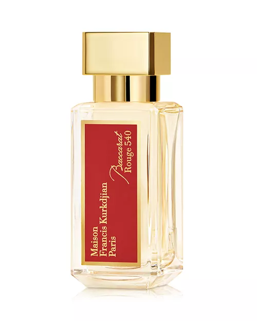 Gold and red perfume bottle.