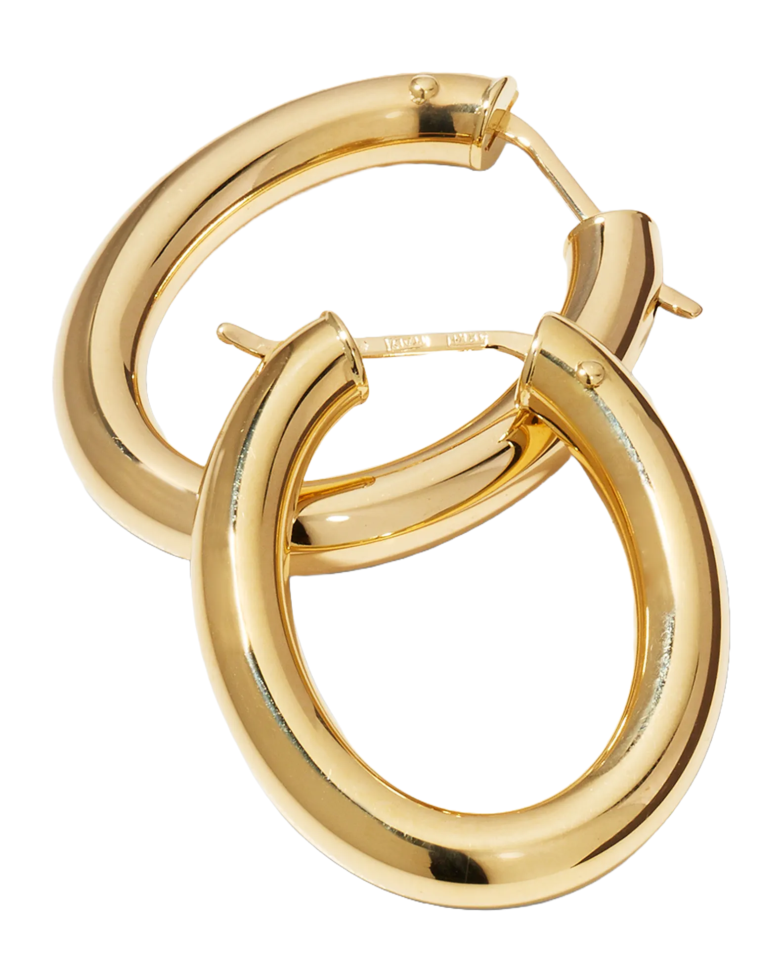 Gold medium-sized oval hoop earrings.