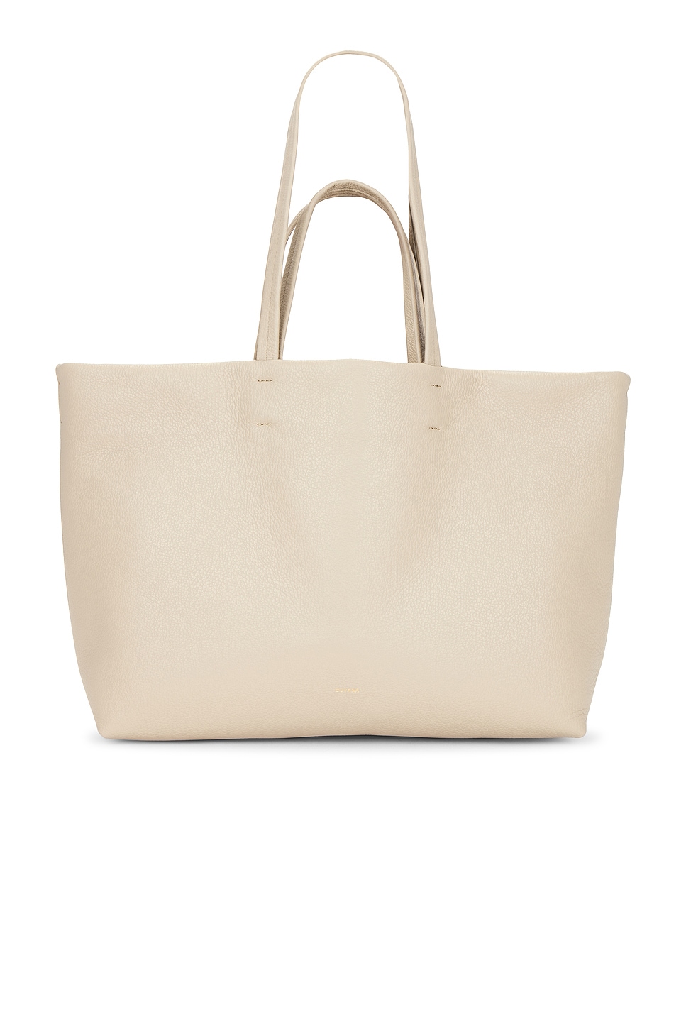 Large cream tote bag with a short and long strap for stylish errand outfits.