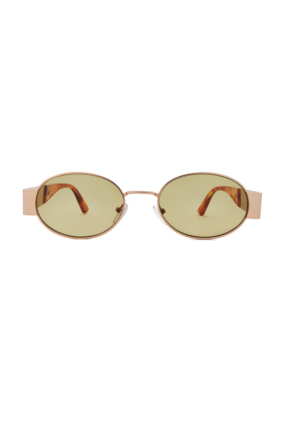 Rounded sunglasses with green tint lenses.