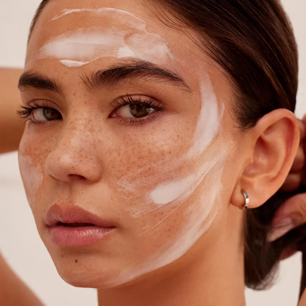 Cream on face.