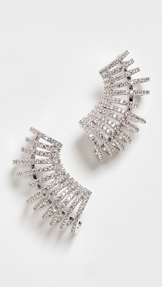 Silver pave cage stud earrings.