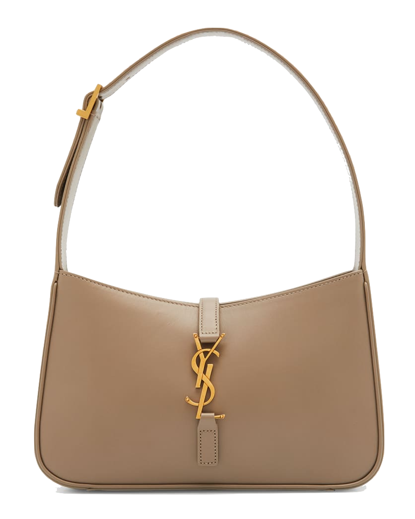 Brown Saint Laurent shoulder bag with a gold "YSL" logo.
