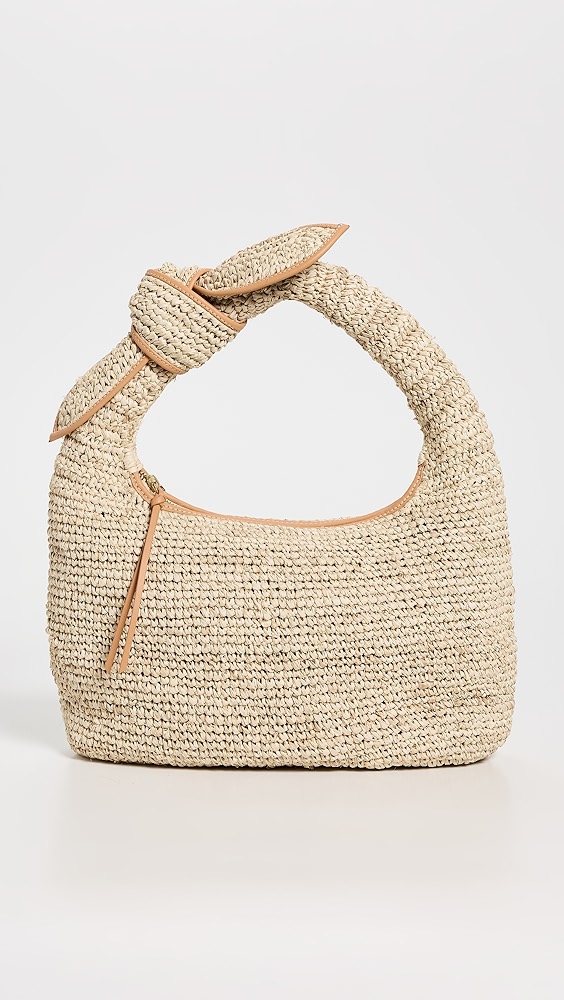 Tan raffia knotted shoulder bag.