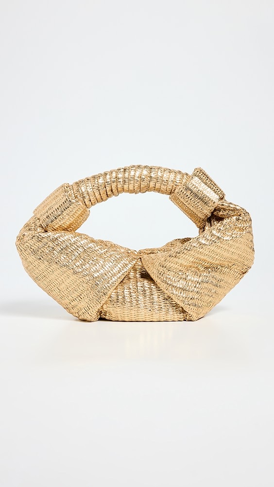 Gold metallic raffia rounded purse.