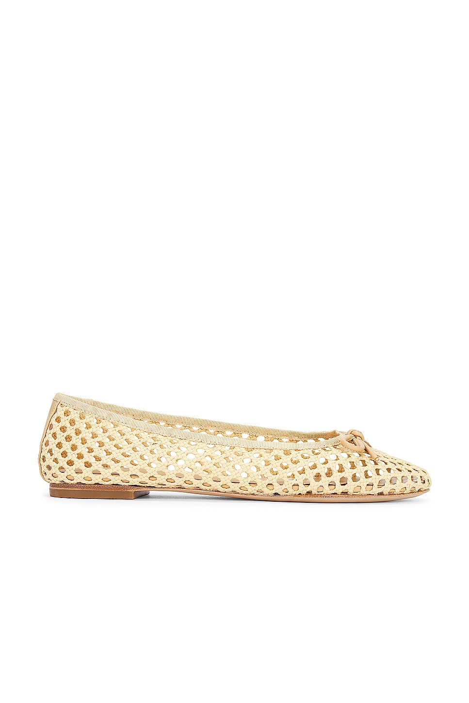 Light tan raffia flat with a bow.