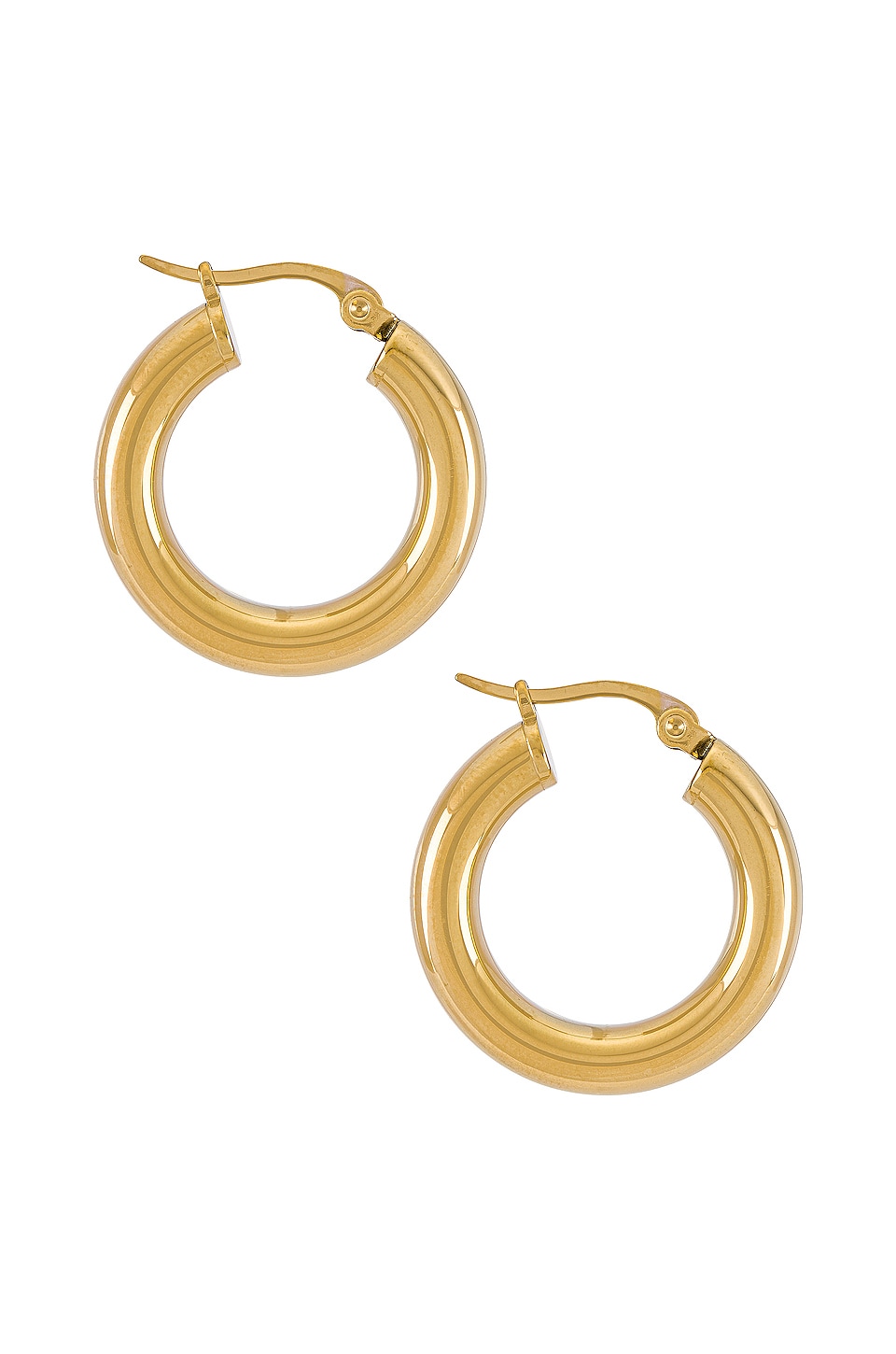 Gold hoop earrings, which is one of the work from home essentials.