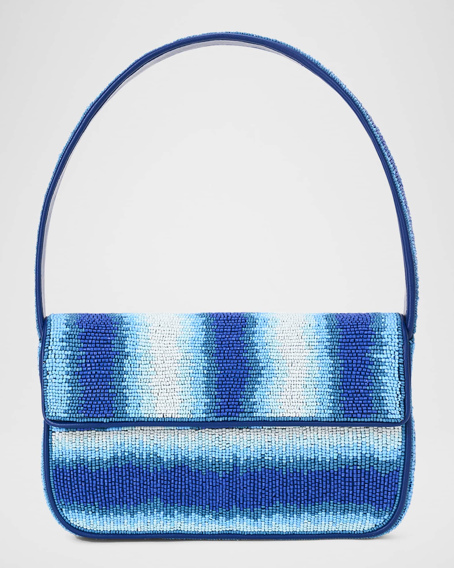 Shades of blue striped beaded purse.